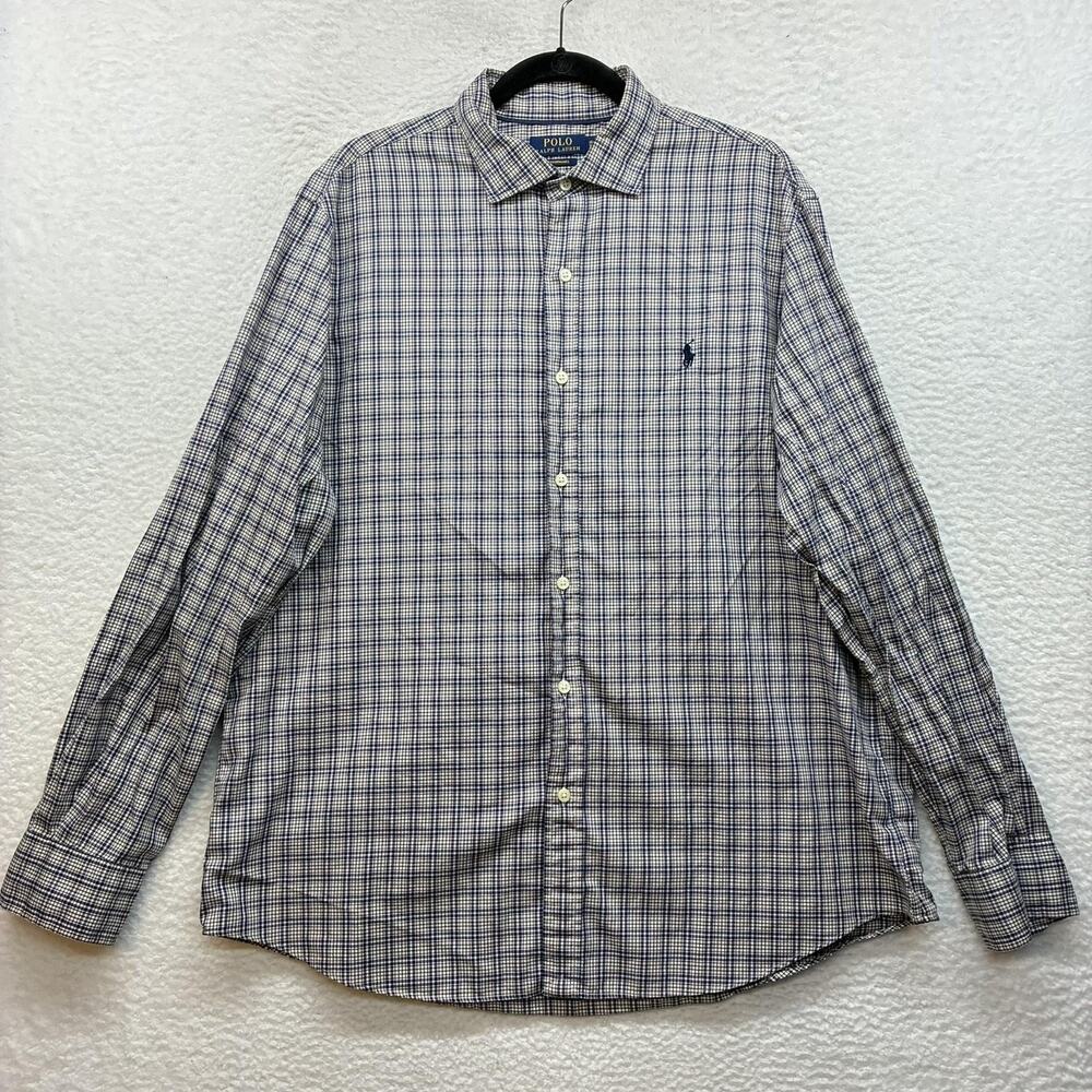 Polo Ralph Lauren Shirt Mens XL Blue Check Performance Long Sleeve Button Up